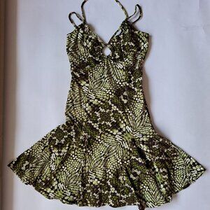 Just Cavalli Green Reptile Print Sexy Cut Out Mini Dress Size 40 / S